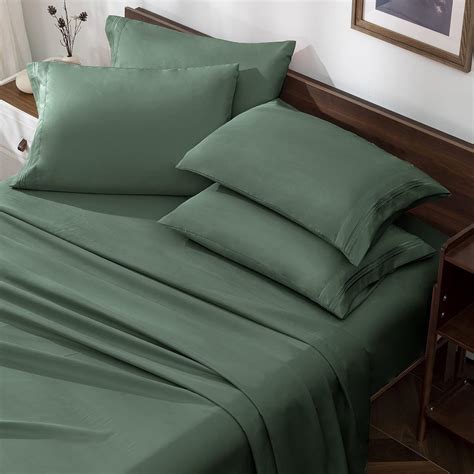 Amazon.com: Horbaunal Green King Size Sheet Set - 6 Piece Luxury 1800 Thread Count Bedding ...