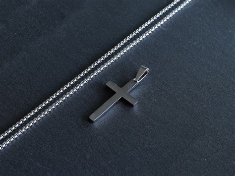 Silver Cross Necklace Men's Cross Necklace Personalized - Etsy