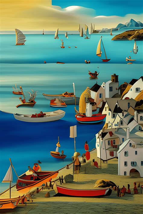 Beautiful Painting of Seaside Village Scene in Style · Creative Fabrica