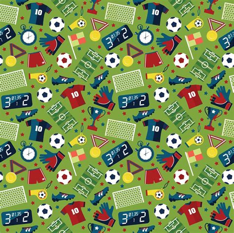 Vector flat seamless texture pattern sport soccer on green background ...