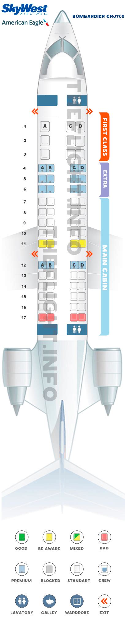 Seat map Bombardier CRJ-700 "SkyWest". Best seats in the plane