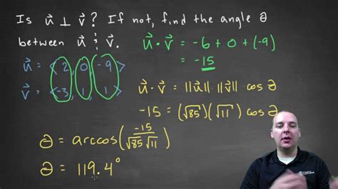 Using Dot Products to Find Angles Between Vectors - Example 2 - YouTube