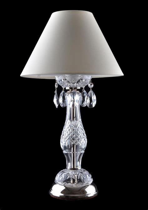 1 bulb silver crystal table lamp with cut almonds and the white lampshade | Bohemian glass