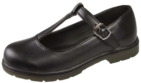 Girls Womens Kids Black Mary Jane / T Bar School Shoes Flat Chunky ...