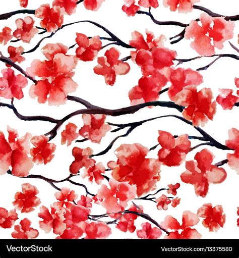 Japanese cherry branch spring blossom red sakura Vector Image