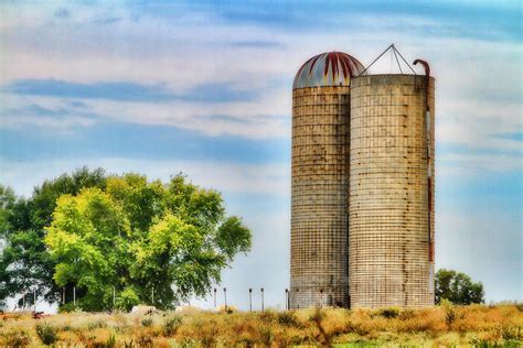 Farm - Silo - Concrete Stave Silos Photograph by Barry Jones