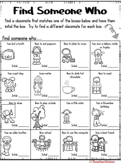 Back To School Find Someone Who | Kindergarten worksheets, Get to know ...