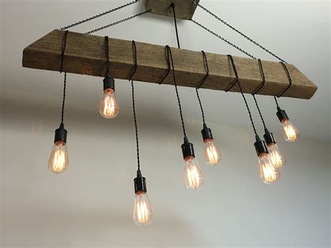 Buy Hand Made Reclaimed Barn Beam Light Fixture/Bar/Restaurant /Home. Edison Bulb. Rustic Modern ...