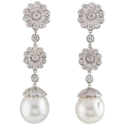 Tiffany and Co. Platinum Diamond and Pearl Drop Earrings | Drop earrings, Pearl diamond drop ...