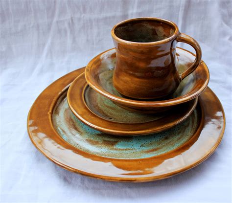 Art Deco Dinnerware Set Handmade Stoneware Pottery