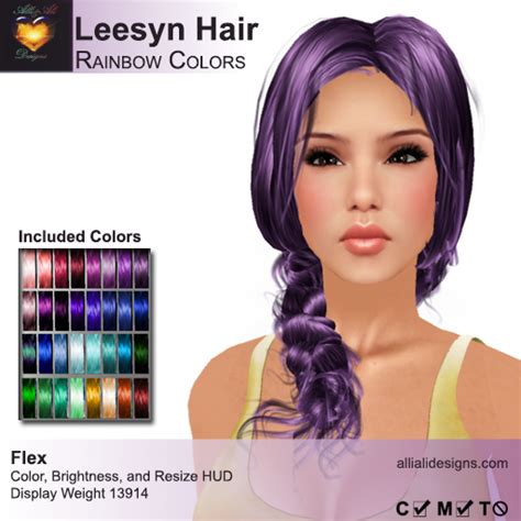 Second Life Marketplace - A&A Leesyn Hair Rainbow Colors Pack. Messy modern braid swept over ...