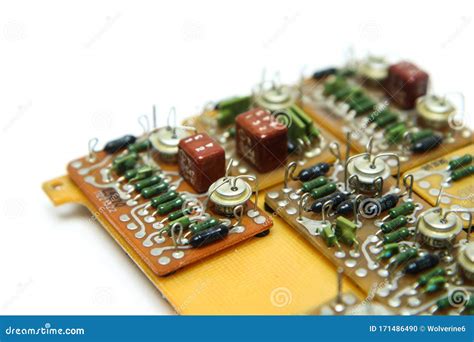 The Old Vintage Circuit Board with Several Electronic Components. Stock ...