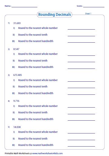 Rounding Decimals Worksheets