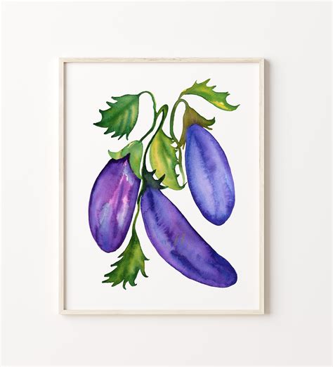 Eggplant Watercolor Print Kitchen Wall Art | Etsy