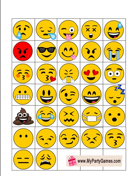 Free Printable Emoji Bingo Game for Kids and Adults