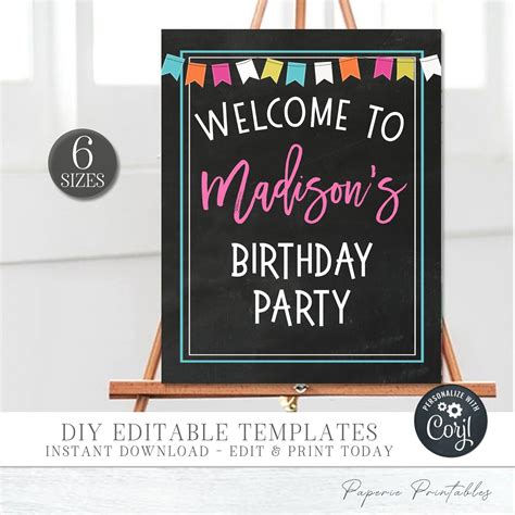 Editable Birthday Party Welcome Sign Kids Birthday Party - Etsy