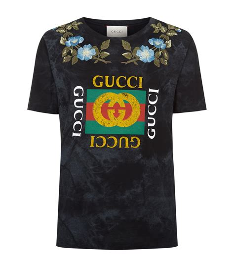 Gucci Cotton Embroidered Floral Logo T-shirt in Black for Men - Lyst