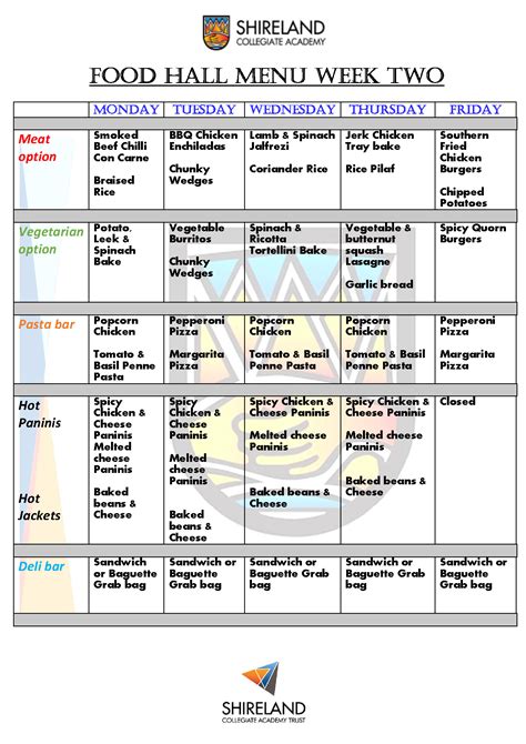 New Food Hall Menu 2020-21 - Shireland Collegiate Academy