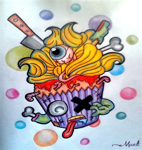 New multicolor zombie cupcake tattoo design by Maelidraw - Tattooimages.biz