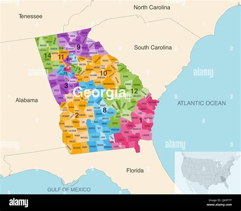 Georgia state counties colored by congressional districts vector map ...