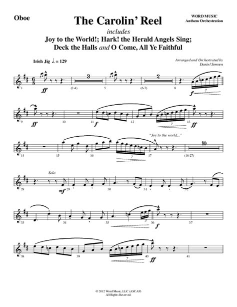 The Carolin' Reel (Choral Anthem SATB) Oboe Sheet Music PDF (Word Music Choral / Arr. Daniel ...