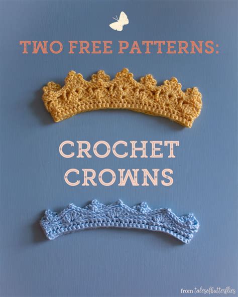 two free crochet crowns on a blue background with the words, two free ...