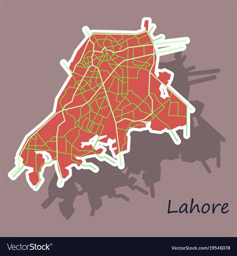 Lahore city map color sticker panoramic Royalty Free Vector