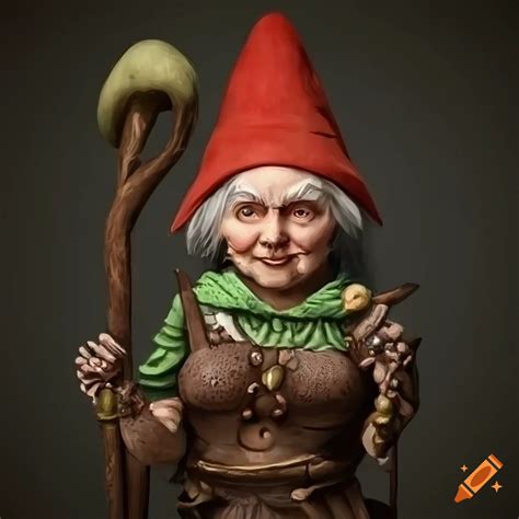 Image of an elder female gnome in a dark forest on Craiyon