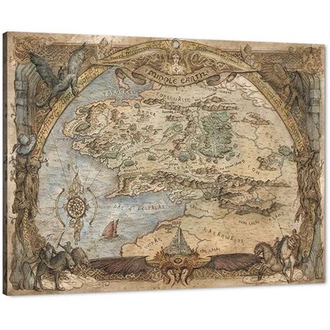 Lord of the Rings Map Canvas Wall Art Map of Middle Earth Pictures ...