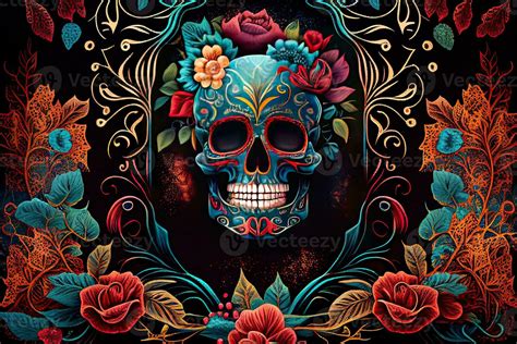 Dia De Los Muertos Background Day of the Dead Art Decoration, Bones ...