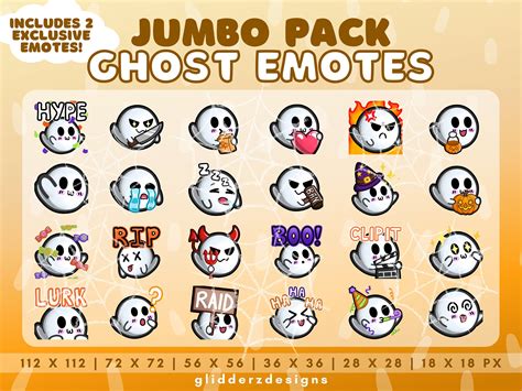 This JUMBO ghost emote pack digital file listing includes 24 cute Halloween twitch emotes in 6 ...