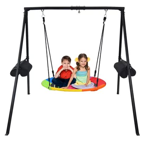 METAL PLAYGROUND SWING Set Heavy Duty A-Frame Stand Backyard Kids ...