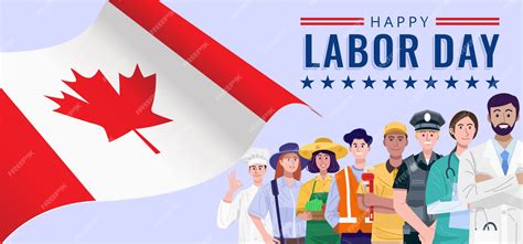 Premium Vector | Happy labor day. various occupations people standing with flag of canada.