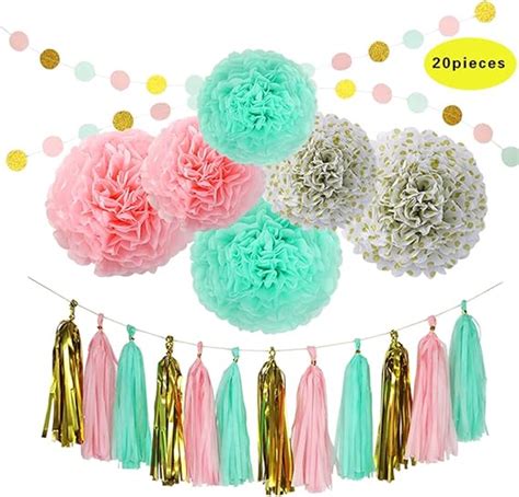 Amazon.com: Leimdu 20 Pcs Tissue Paper Craft Pom Poms Flowers Wedding ...