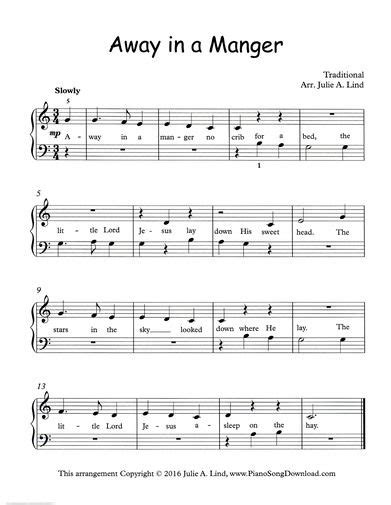 Away in a Manger, free printable Christmas piano sheet music for piano ...