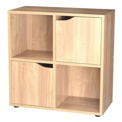 OAK 4 CUBE 2 DOOR WOODEN STORAGE UNIT DISPLAY SHELVING BOOKCASE SHELVES ...