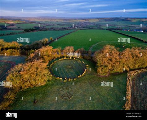 Aerial view of King's Men stone circle, part of Rollright Stones neolithic complex. Great ...