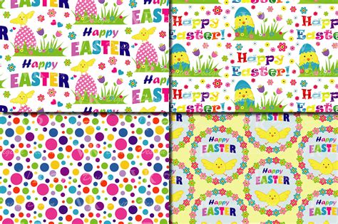 Bright Easter Digital Paper / Happy Easter chick and eggs backgrounds / Easter pattern ...