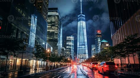 Night view of One World Trade Center. Generative AI 32978044 Stock ...