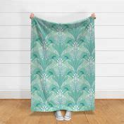 1920s Art deco fan Green teal blue Jumbo Fabric | Spoonflower