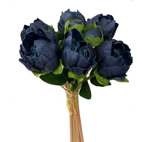 Real touch Peony Bouquet-6 blooms 2 buds -Navy Blue - Walmart.com ...