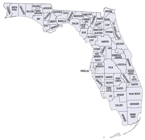 Florida county map with abbreviations