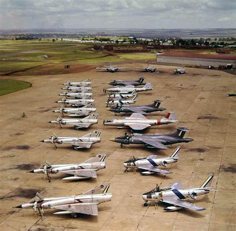 The South African air force back in the day... Mirage IIIs left, Sabre MK6, Blackburn Buccaneer ...