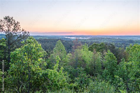 Sunrise from scenic overlook near Cheaha Mountain State Park in Talladega National Forest in ...