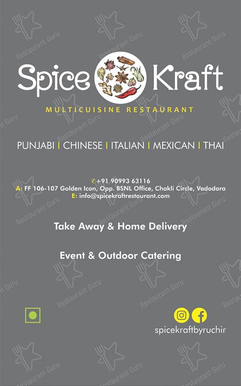 Menu at Spice Kraft Restaurant, Vadodara