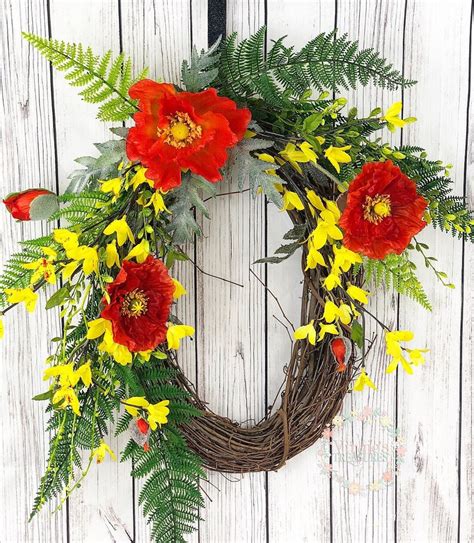 Red Poppy Wreath Front Door Wreath Tropical Wreath Oval | Etsy