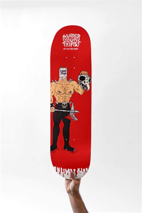 Tony Hawk x Liquid Death Skateboard Collab Used Skater's Own Blood