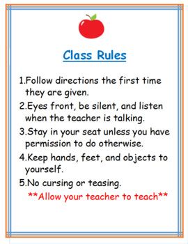 Middle School Classroom Rules List