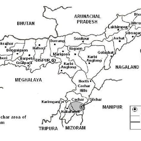 Map of Assam showing the location of Greater Silchar area | Download ...