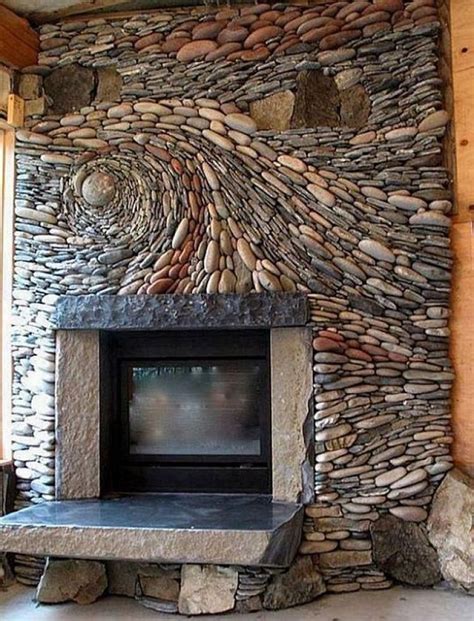 Contemporary Wood Burning Stove Ideas | Rock fireplaces, River rock fireplaces, Fireplace